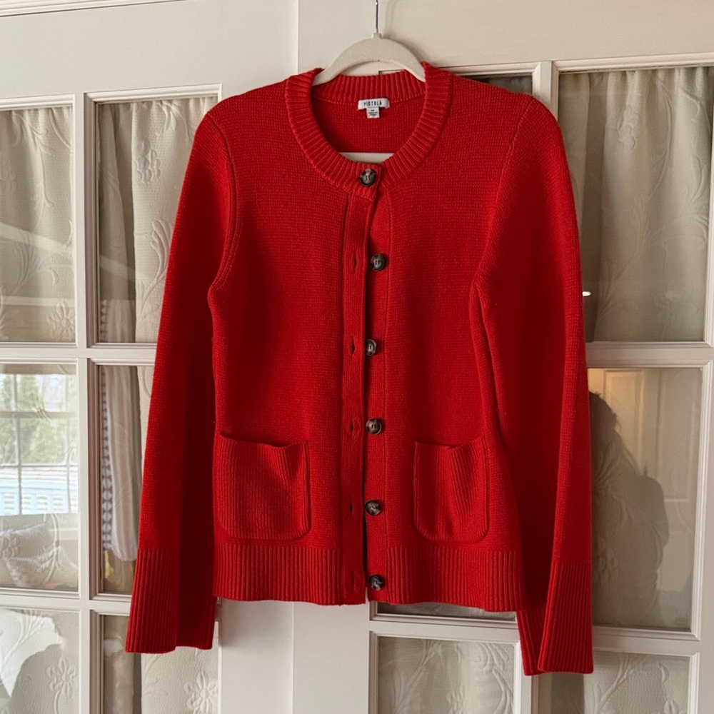 Classic Red Button-Front Women’s Sweater Cardigan
